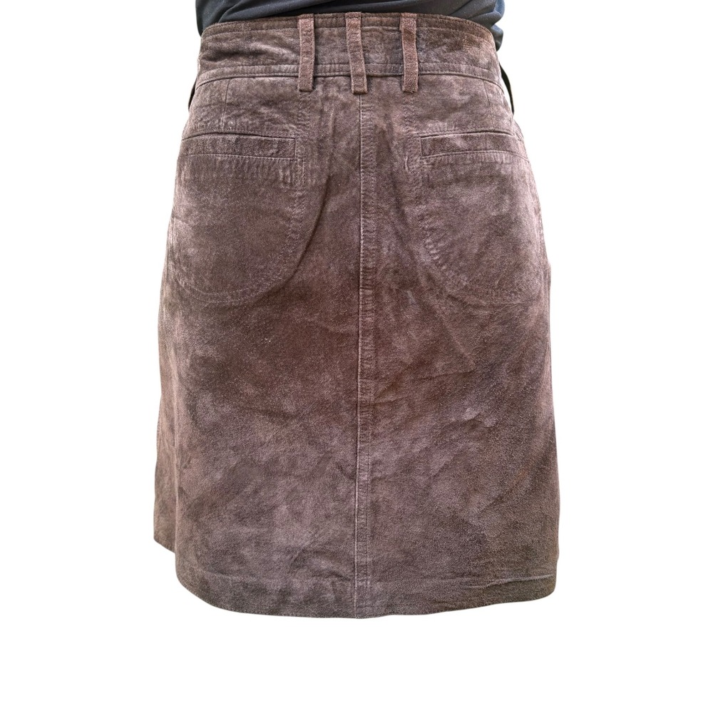 INC Suede Leather Mini Skirt 6 Brown Cargo Utility A-Line Y2K Indie Western Boho - Picture 3 of 7